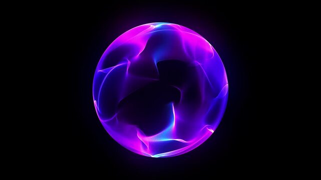 Sphere made of particles. Abstract orb. Blue sphere with connecting dots and lines. Wireframe technology sphere. Big data visualization. 3d rendering. Seamless looping 4k video