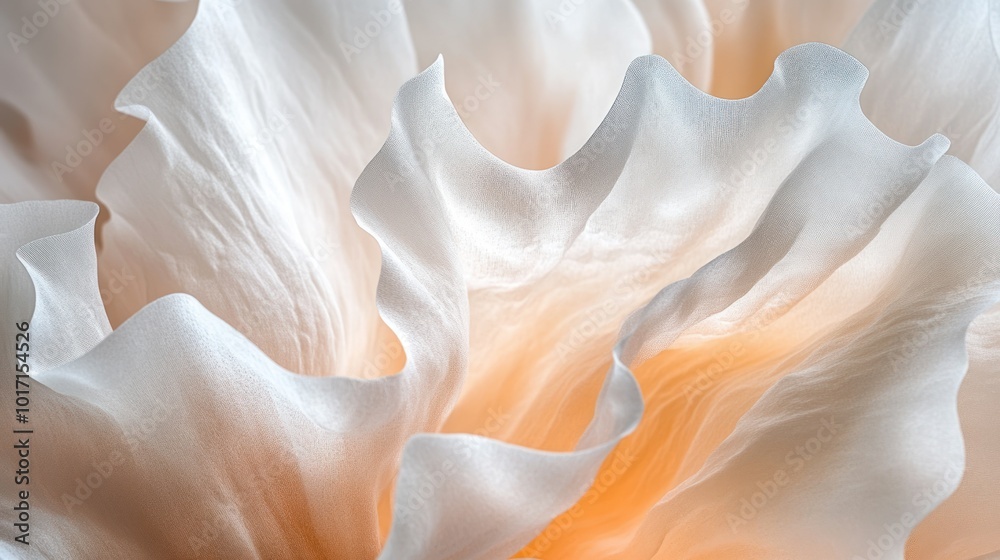 Poster Abstract Close-up of Delicate, Wavy, Light Peach and White Fabric