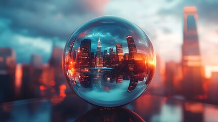 Urban Environment Encased In A Clear Glass Sphere Reflecting Skies picture