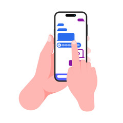Smartphone Texting in Hand: Online Messenger App for Chatting and Instant Communication. Flat Vector Illustration
