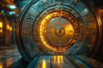 Obraz premium A bank vault door left open, symbolizing the loss of wealth during a financial crisis. Concept of business.