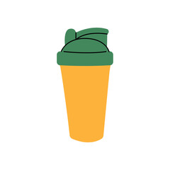 Brightly colored shaker cup for mixing beverages placed on a minimalistic background