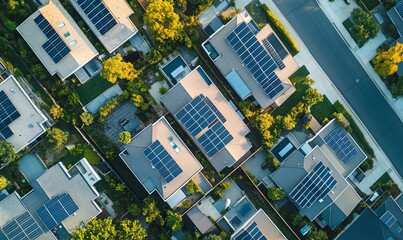 Aerial view of energy efficient suburban houses