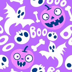 Halloween cute pumpkins seamless monsters pattern for wrapping paper and fabric