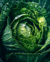 Fototapeta premium a close-up of a cabbage with water droplets on it