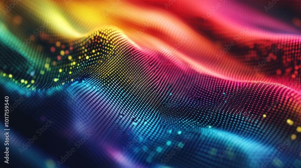 Sticker Abstract Rainbow-Colored Dotted Surface with Waves