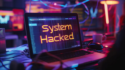 System hacked alert after cyber attack on computer network. Cybersecurity vulnerability, data breach, illegal connection, compromised information concept