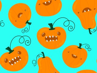 Halloween cute pumpkins seamless monsters pattern for wrapping paper and fabric