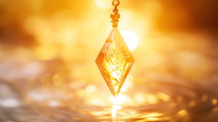 crystal pendulum, bathed in warm, glowing light, symbolizing energy healing and spiritual balance