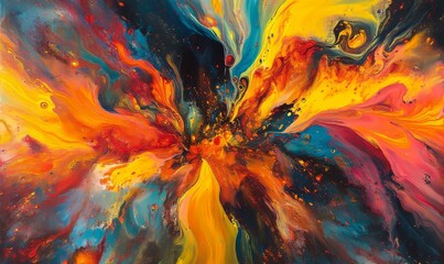 Abstract fiery explosion of colors in art fluid painting
