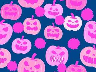 Halloween cute pumpkins seamless monsters pattern for wrapping paper and fabric