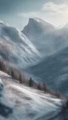 Raster illustration of an icy mountain landscape with steep slopes along the edges vertical