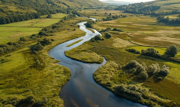 Aerial view, river and tributaries Afon