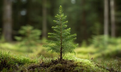 Fototapeta premium A young Norway spruce (Picea abies) tree growing in a forest