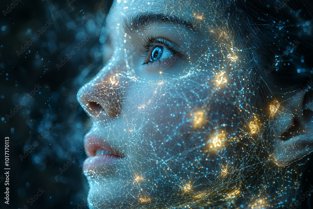 Aufkleber A neural network extending from a human head, connecting to a vast web of computer systems. Concept of machine learning and intelligence.