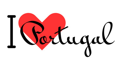 I love Portugal. Hand drawn letters with red heart. Vector illustration, lettering in modern design