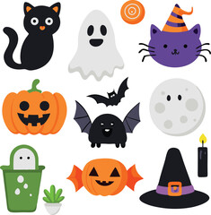 Naklejka premium Set of hand drawn Halloween element collections