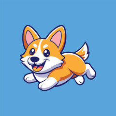 Cute Cartoon Corgi Dog Running Joyfully Vector Illustration.