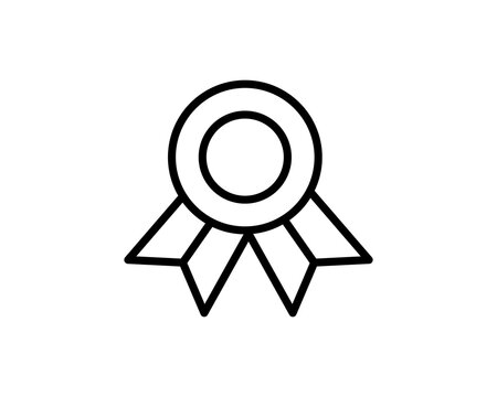 Medal with ribbon premium quality vector icon. Best choice label, certified badge, approval chec or award guarantee.