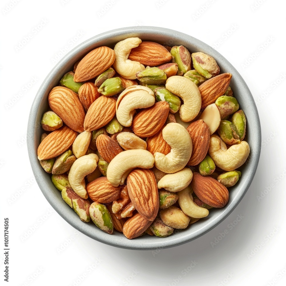 Canvas Prints A mix of healthy nuts in a bowl, featuring almonds, pistachios, and cashews. Perfect for snacking or adding to recipes. Great for health enthusiasts and food lovers. AI