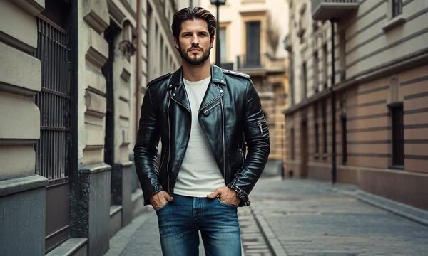 Stylish Man in Leather Jacket