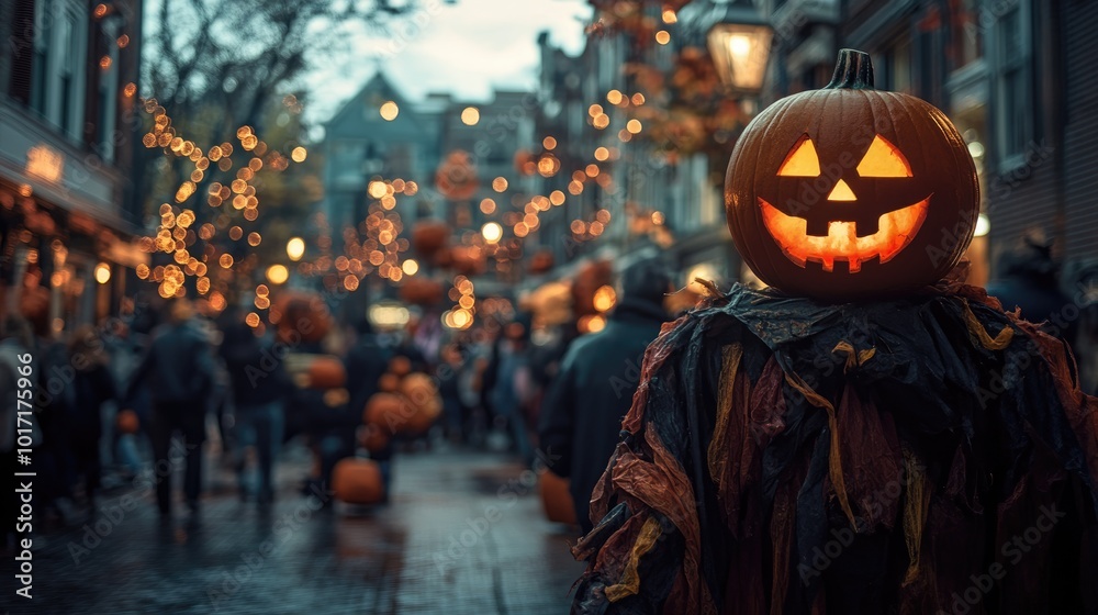 Sticker Halloween parade street view in stock image collection