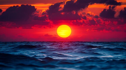 Breathtaking Tropical Sunset Over Crashing Ocean Waves in Paradise Destination