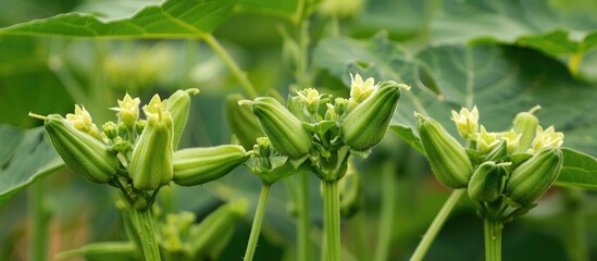 Obraz premium Okra Farming Edible Fruit Production