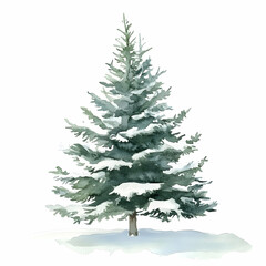 Watercolor illustration of a snowy Christmas tree
