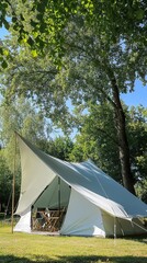 Relaxing Camping Tent Under Lush Trees