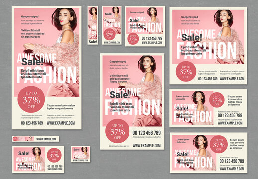 Comprehensive Set of Web Banners for Female Fashion Event in Pink