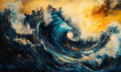 Fototapeta premium A large wave is crashing into the ocean, creating a powerful and dynamic scene