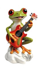 Obraz premium Frog Playing Guitar, White Background, Abstract Image, Texture, Pattern Background, Wallpaper, Cover and Screen for Smartphone, PC, Laptop, 9:16 and 16:9 Format