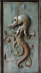 Mythical Creature Wood Carving Door Panel
