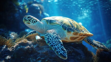 Obraz premium Sea Turtle on Coral Reef