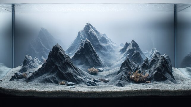Miniature Mountain Landscape in Aquarium