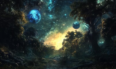 Panorama over space forest