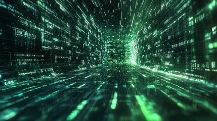 Fototapeta premium Digital Tunnel of Green Code