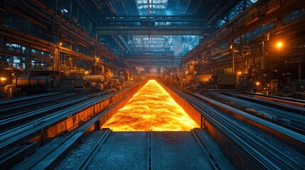 Fototapeta premium Molten Metal Flowing Through a Steel Mill