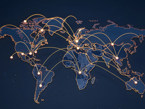 Red cuántica que une al mundo. Concepto de globalización y comunicaciónes