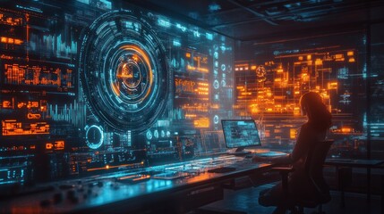 Obraz premium Cyberpunk Hacker in a Digital World