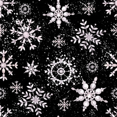 Seamless pattern with watercolor hand draw Christmas toys, ornament, bow, snow, air balloon, car, airplane, bells, isolated on colored background