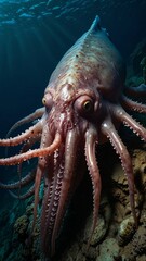 Colossal Squid Swimming Through a Deep Ocean Trench