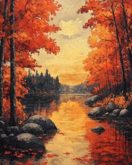 Fototapete Calm landscape painting painted in autumn colors. © Andreas