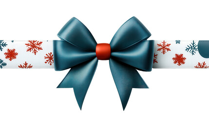 blue bow with christmas snowflakes on ribbon, isolated, transparent, png, background