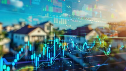 Stock Market Charts Overlaid with Blurred Image of Houses