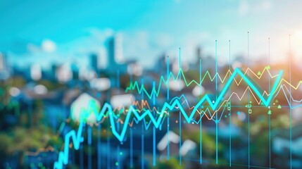 A Financial Graph Displayed Over A Blurred Cityscape