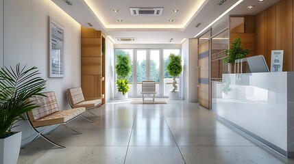 Dentist's office featuring a modern waiting area with informative dental health brochures