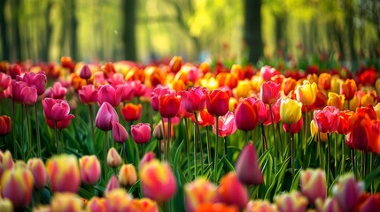 Fototapeta premium Vibrant Tulip Garden in Lush Scenic Spring Landscape