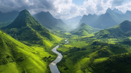 Obraz premium Serene Mountain Valley Landscape